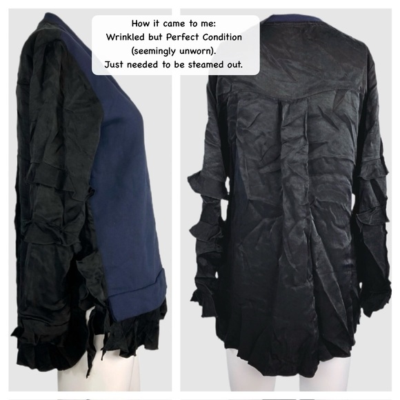 ZARA Navy Blue and Black Satin Contrast Layered Sweater Sweatshirt Blouse Small - Picture 16 of 16